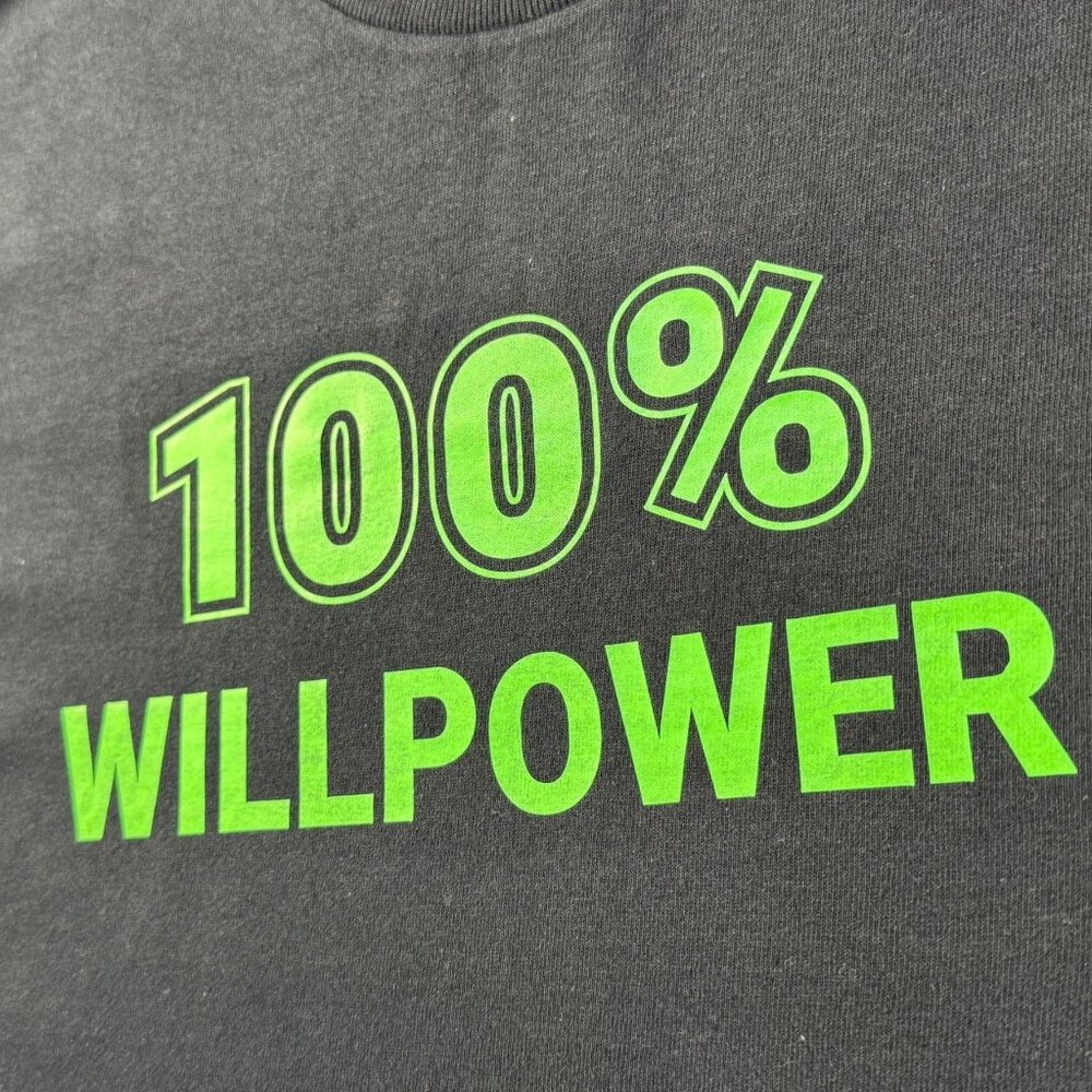 100% Willpower Graphic T-Shirt, Black with Neon Green Print, Motivational